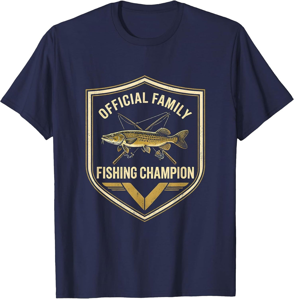 Men's Official Family Fishing Champion Funny Fishing Humor Gift T-Shirt - Navy Blue