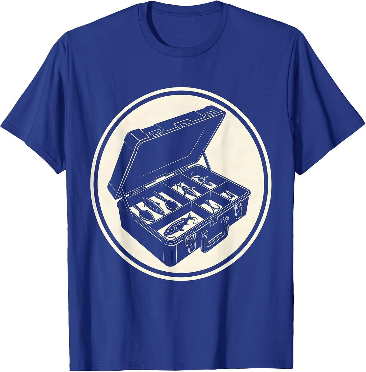 Men's Fishing Tackle Box Open With Colorful Lures T-Shirt - Royal Blue