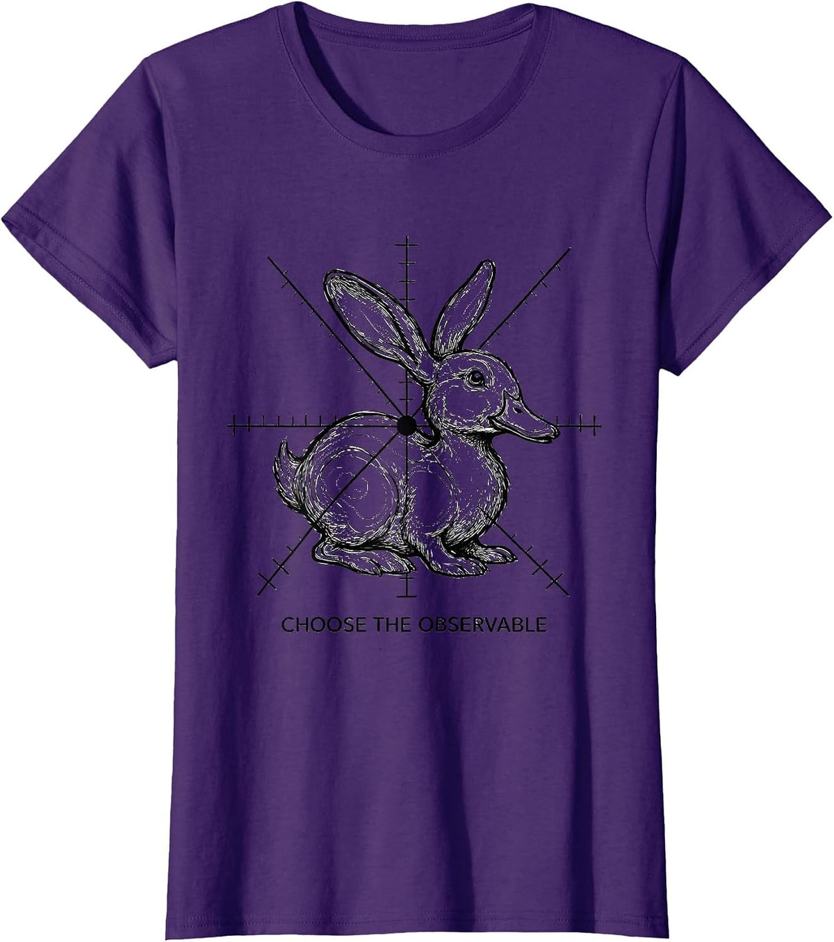 Women's Choose The Observable Physics Math Duck Rabbit Nerd Humor T-Shirt - Purple