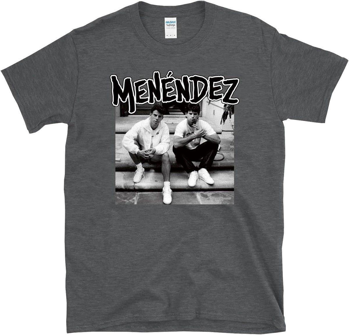 Menendez - True Crime Brothers Punk Music 80s Album Cover Parody T-Shirt - Dark Heather