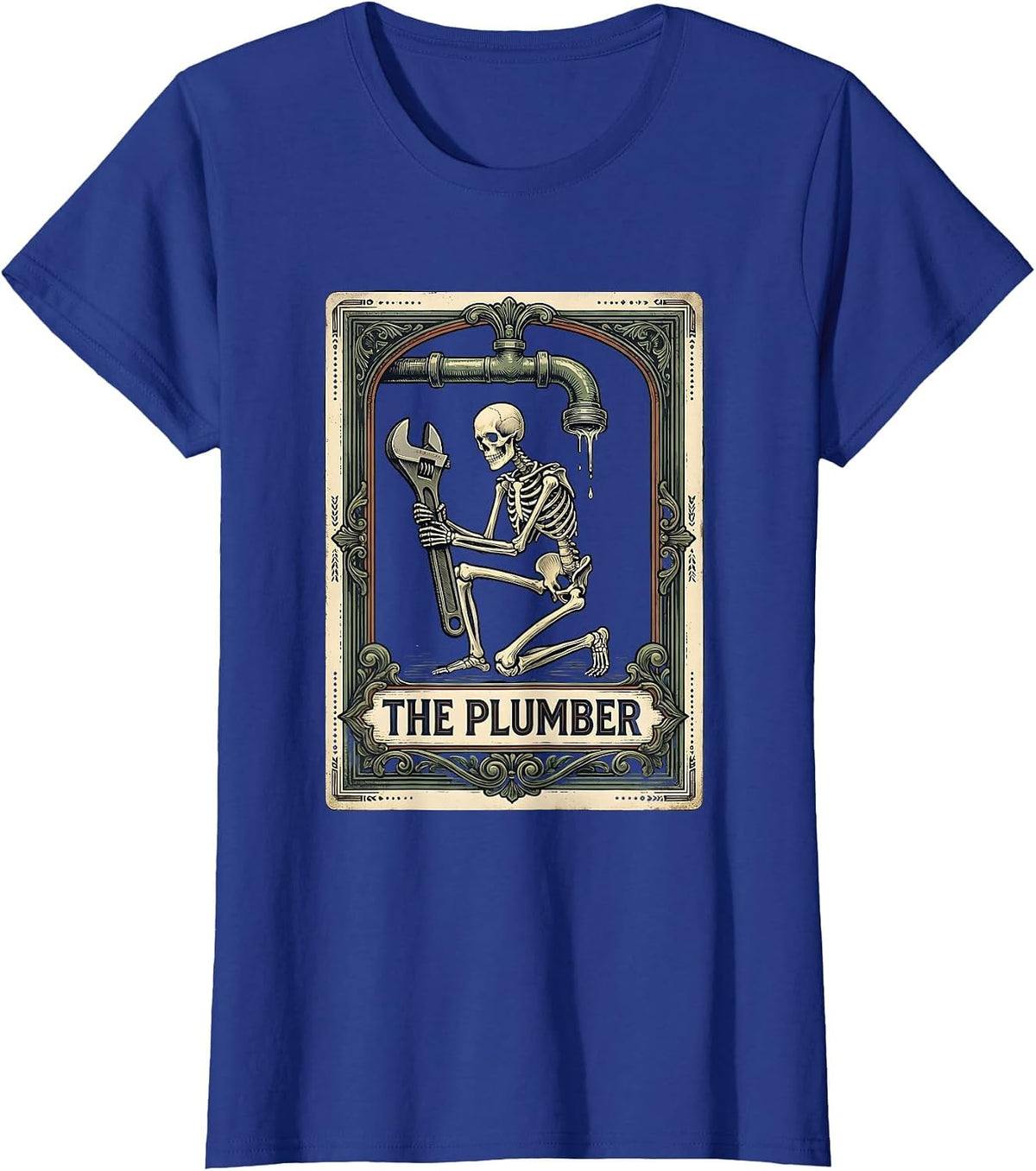 Women's The Plumber Vintage Gothic Halloween Tarot Card Role Parody T-Shirt - Royal Blue