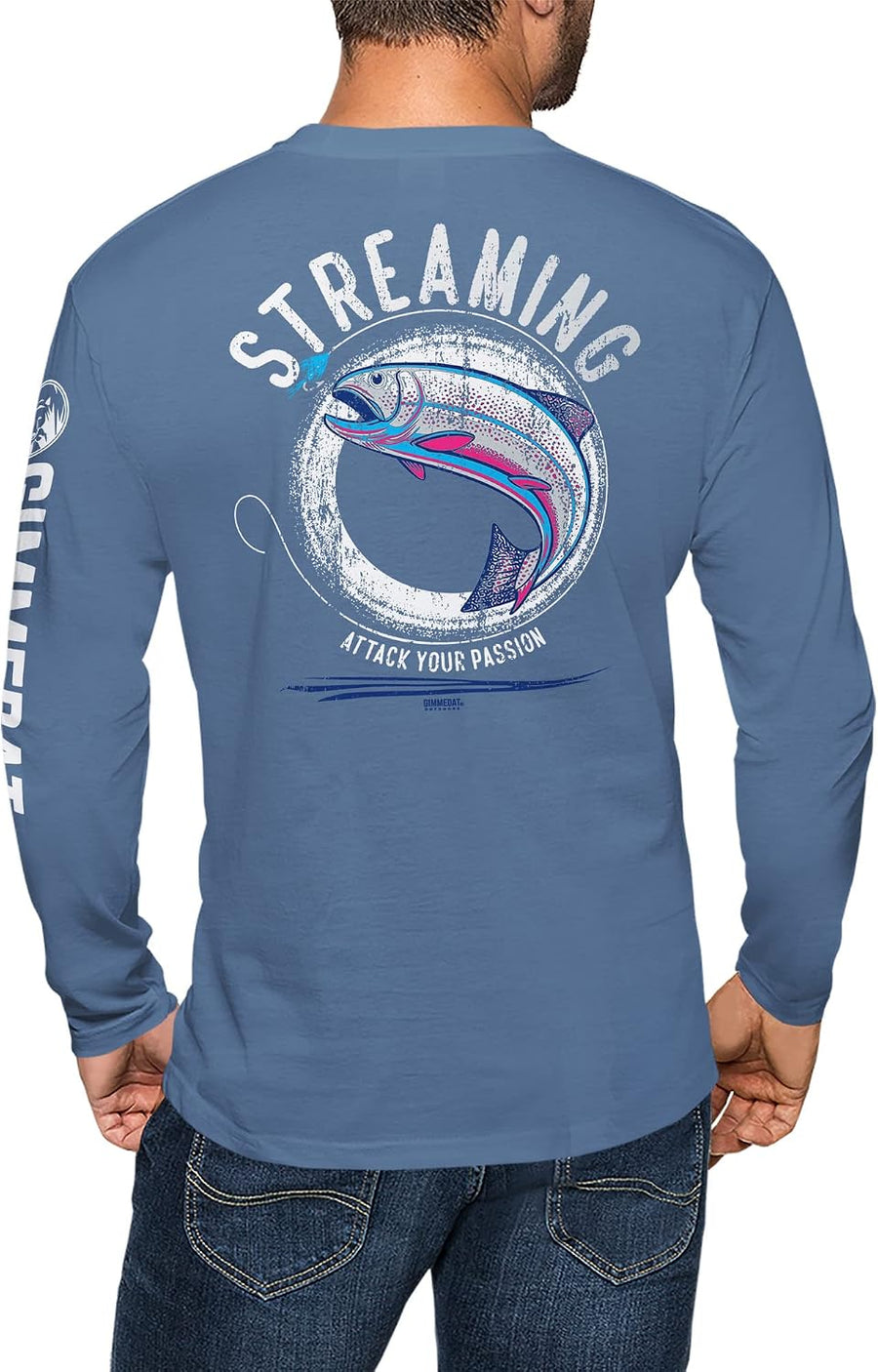 GIMMEDAT Fly Fishing Long Sleeve T-Shirt Streaming Outdoor Men Women Gift Husband Father - Heather Slate