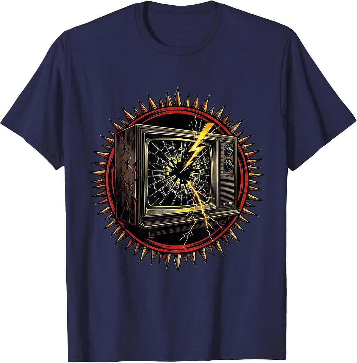 Smashed Vintage TV Grunge Illustration T-Shirt - Navy Blue