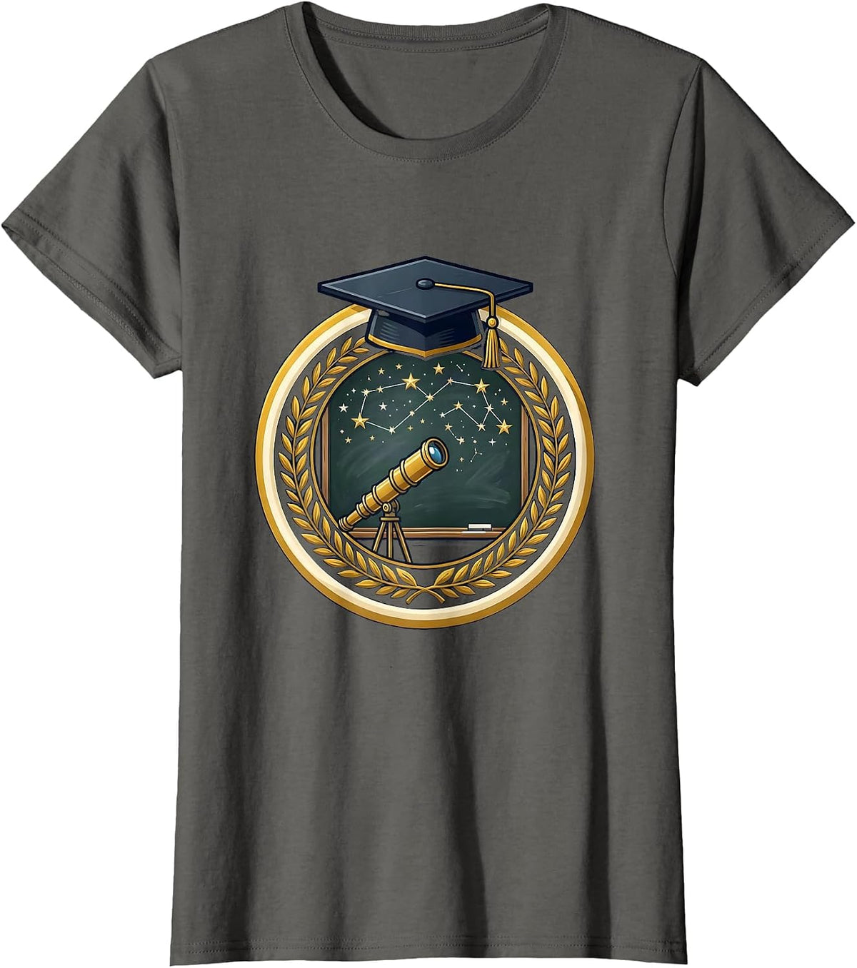 Women's Telescope Stargazing Chalkboard Science Design T-Shirt - Asphalt Grey