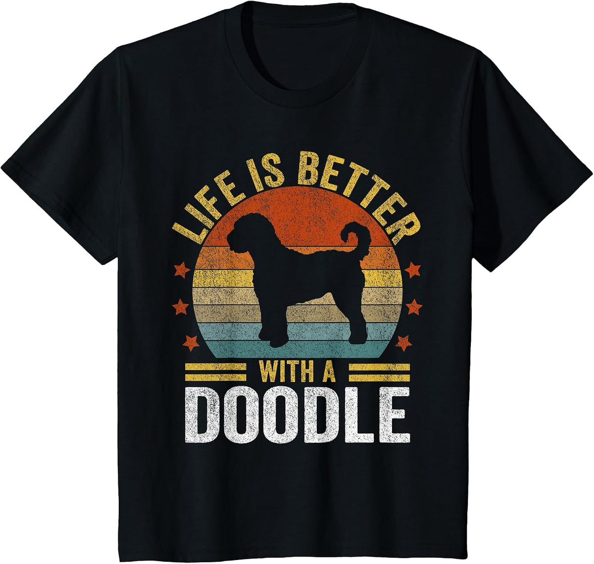 Life is Better with A Doodle Retro Goldendoodle Dog Vintage T-Shirt - Black