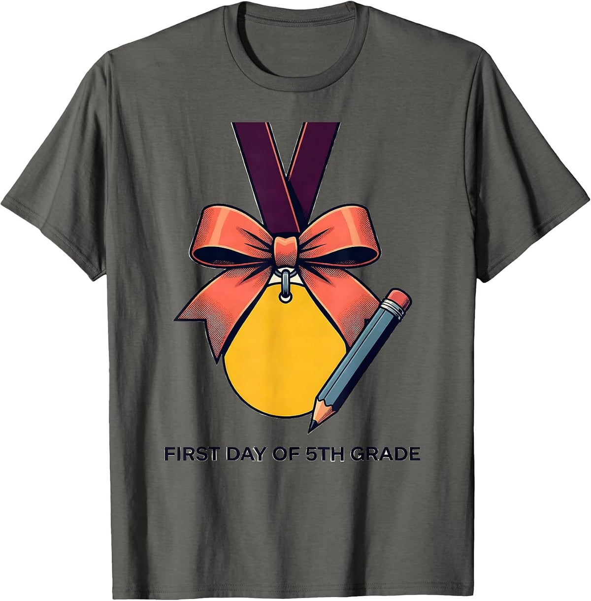 First Day Of 5th Grade Coquette Back To School Girls Kids T-Shirt - Asphalt Grey