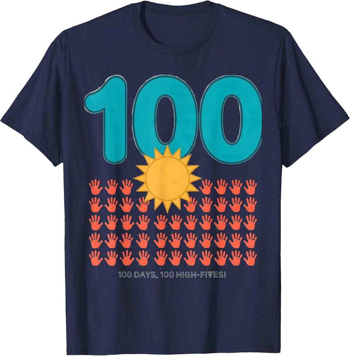 Men's 100 Days 100 High-Fives Retro Playful 100th Day of School T-Shirt - Navy Blue