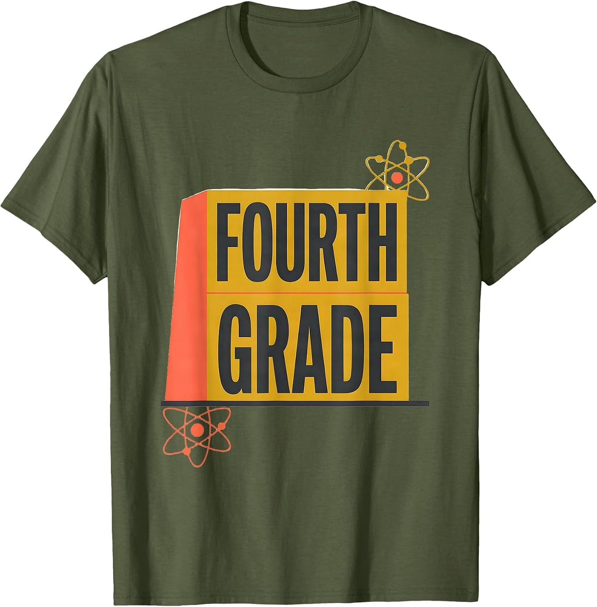 Men's Fourth Grade Retro Midcentury Modern Teacher Student Back T-Shirt - Olive Green