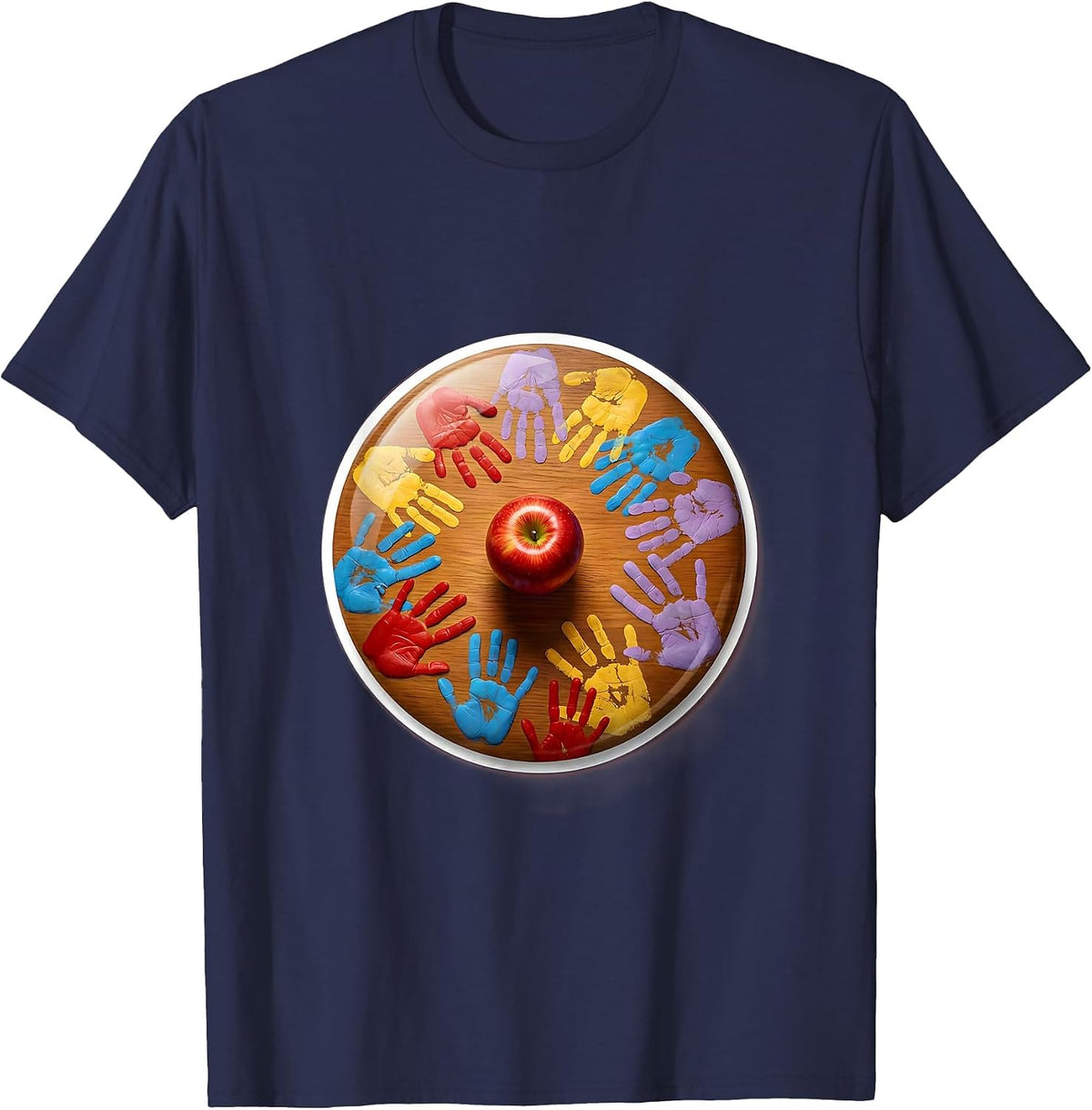 Elementary Teacher Tiny Handprints Desk Design T-Shirt - Navy Blue