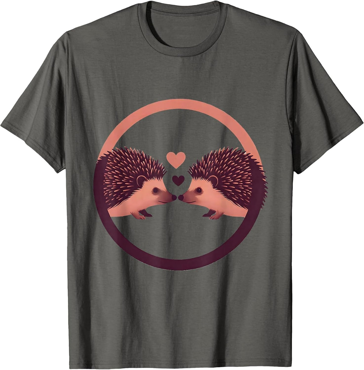 Men's Hedgehog Love Nose Touch Cute Couple Graphic T-Shirt - Asphalt Grey