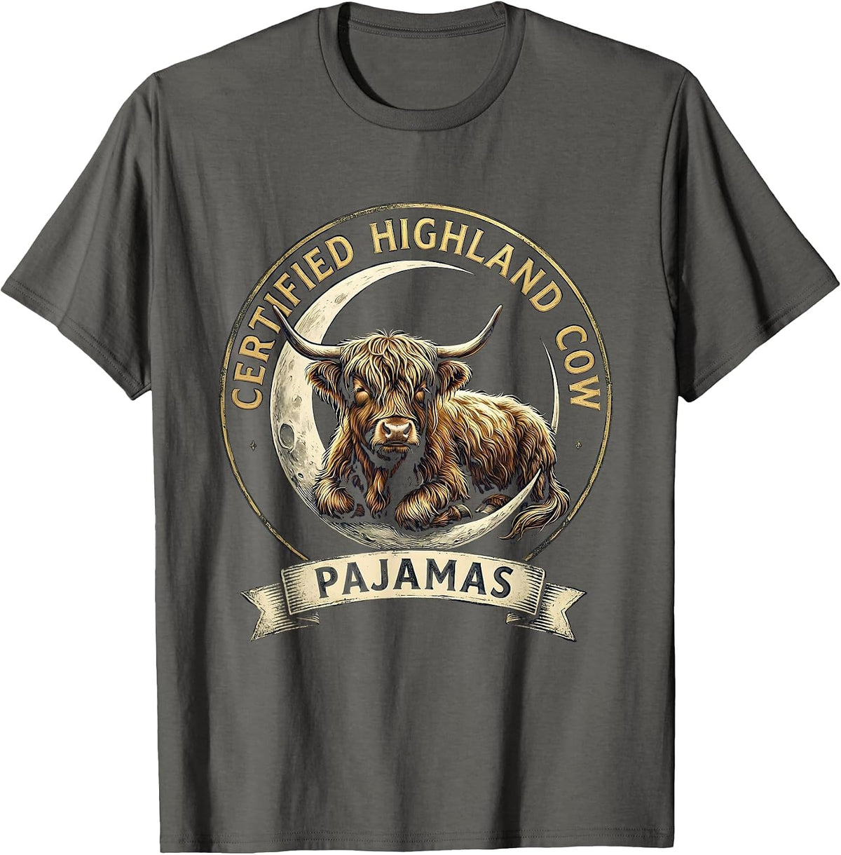 Certified Highland Cow Pajamas Cute Cozy Animal Lover T-Shirt - Asphalt Grey
