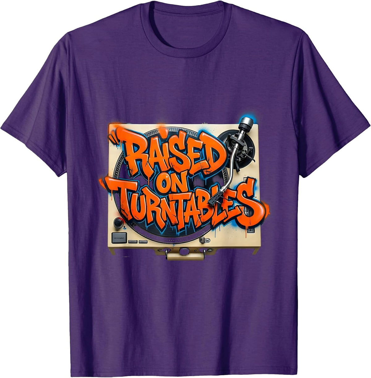 Raised On Turntables Graffiti 90s Hip-Hop Rap Lyric T-Shirt - Purple