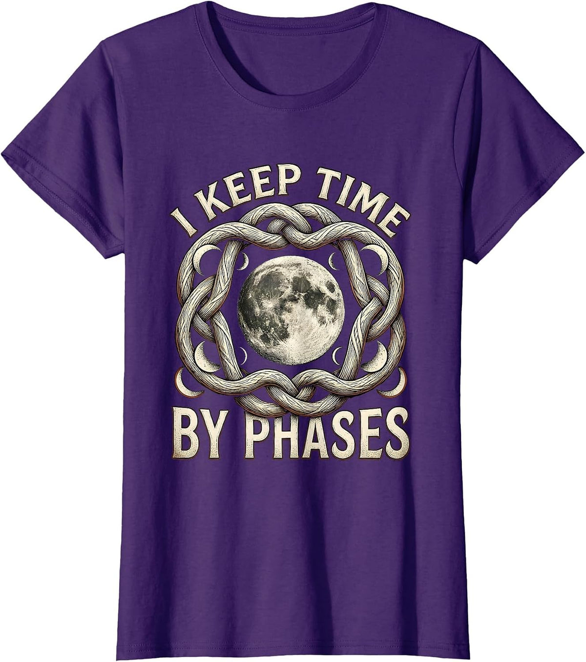 Women's I Keep Time By Phases Celestial Astronomy Boho Moon Phase T-Shirt - Purple