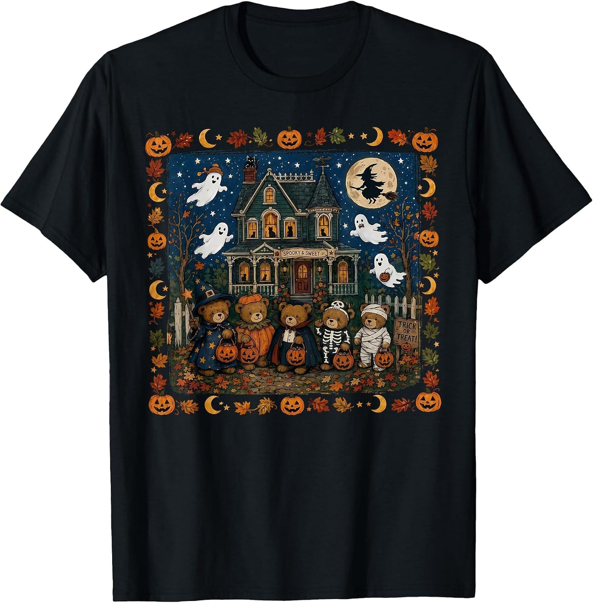 90s Bears Halloween Trick Or Treat Fall Season Boys Girls T-Shirt - Black