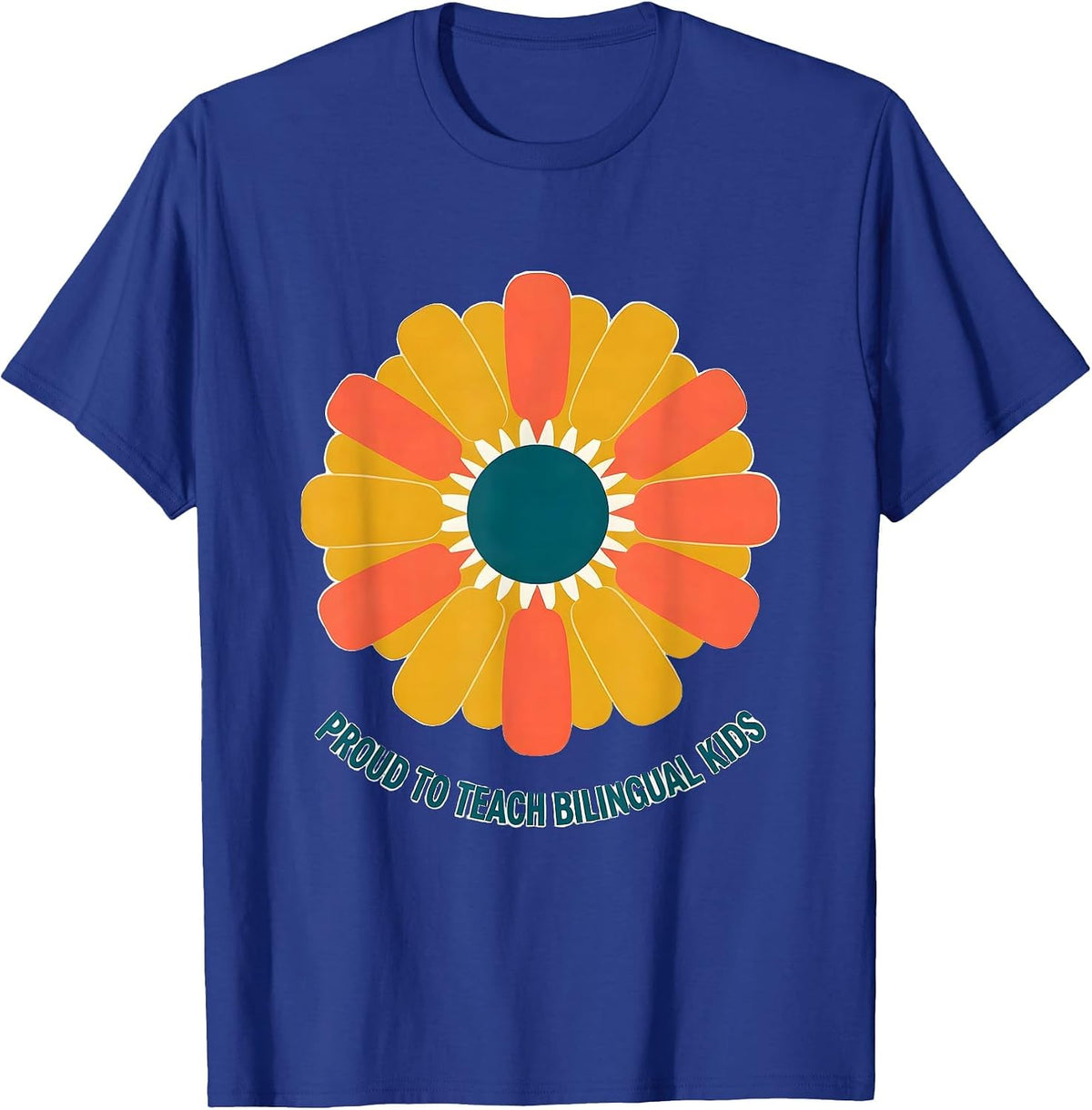 Men's Proud To Teach Bilingual Kids Retro Daisy Spanish Teacher T-Shirt - Royal Blue