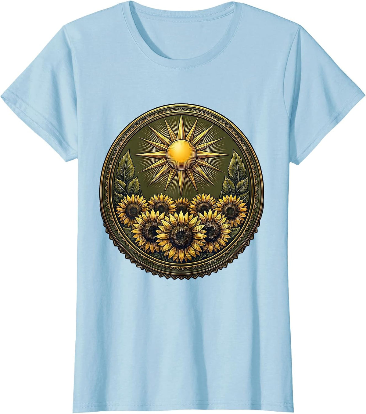 Spanish Teacher Sunflower Field Golden Sun Graphic T-Shirt - Baby Blue