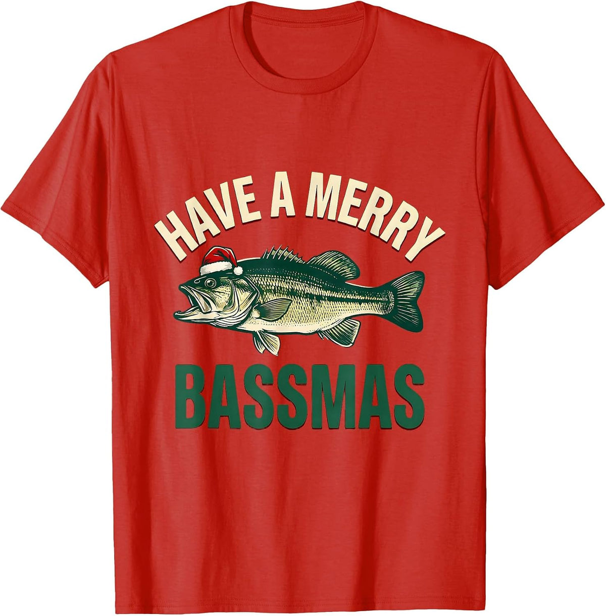 Men's Have a Merry Bassmas Funny Fishing Christmas Fisherman Gift T-Shirt - Red