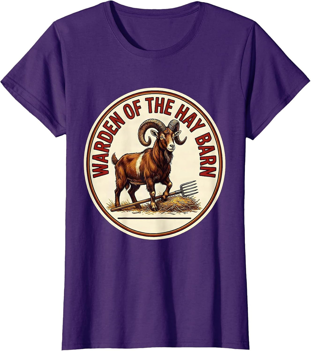 Women's Warden Of The Hay Barn Funny Goat Owner Farm Humor T-Shirt - Purple
