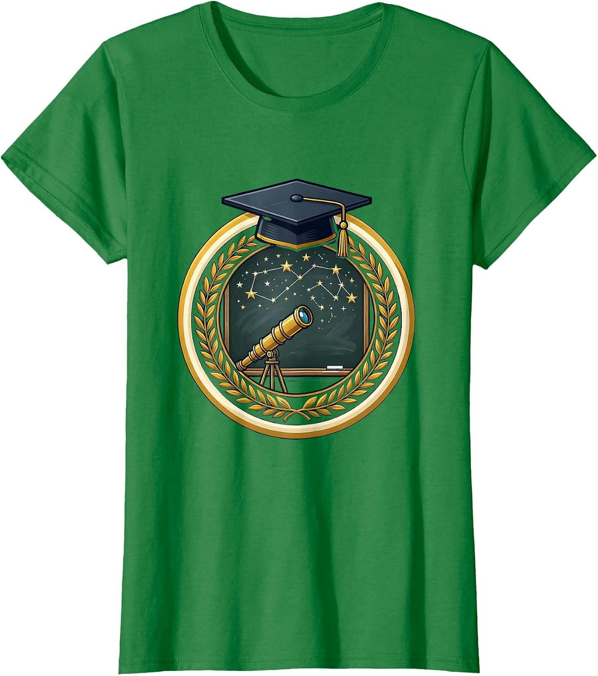 Women's Telescope Stargazing Chalkboard Science Design T-Shirt - Kelly Green