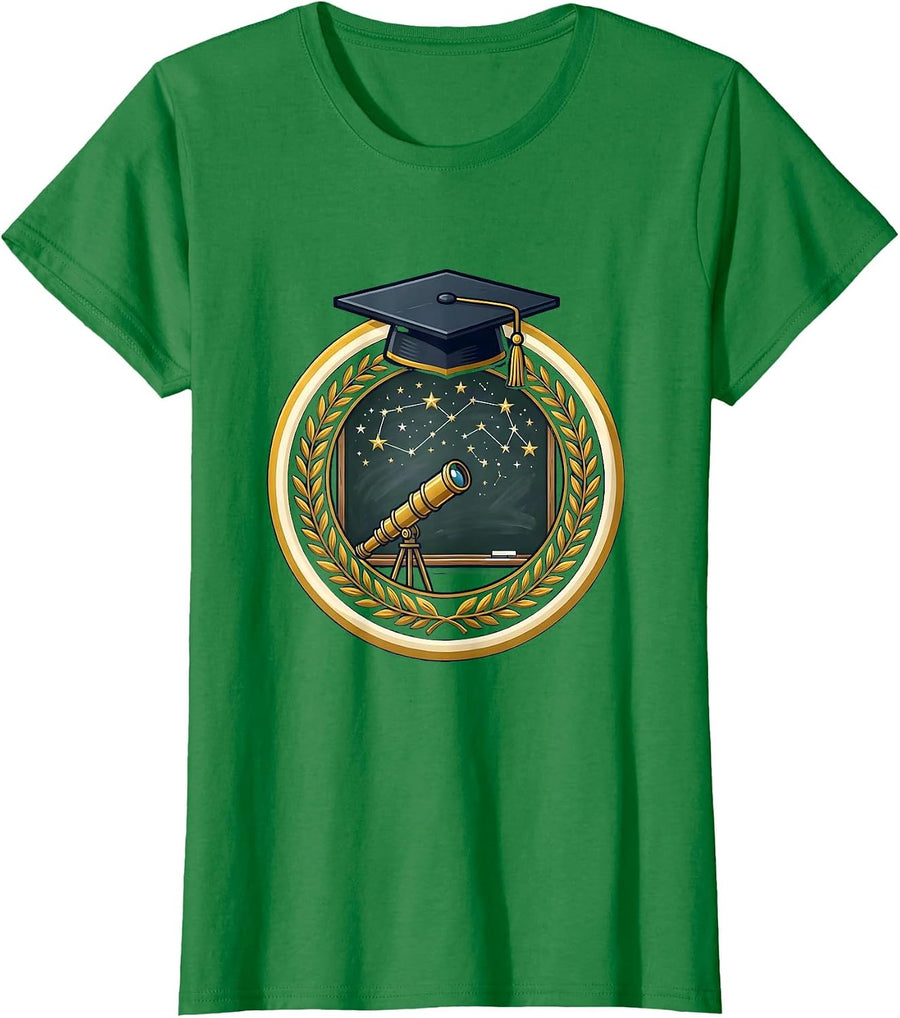Women's Telescope Stargazing Chalkboard Science Design T-Shirt - Kelly Green