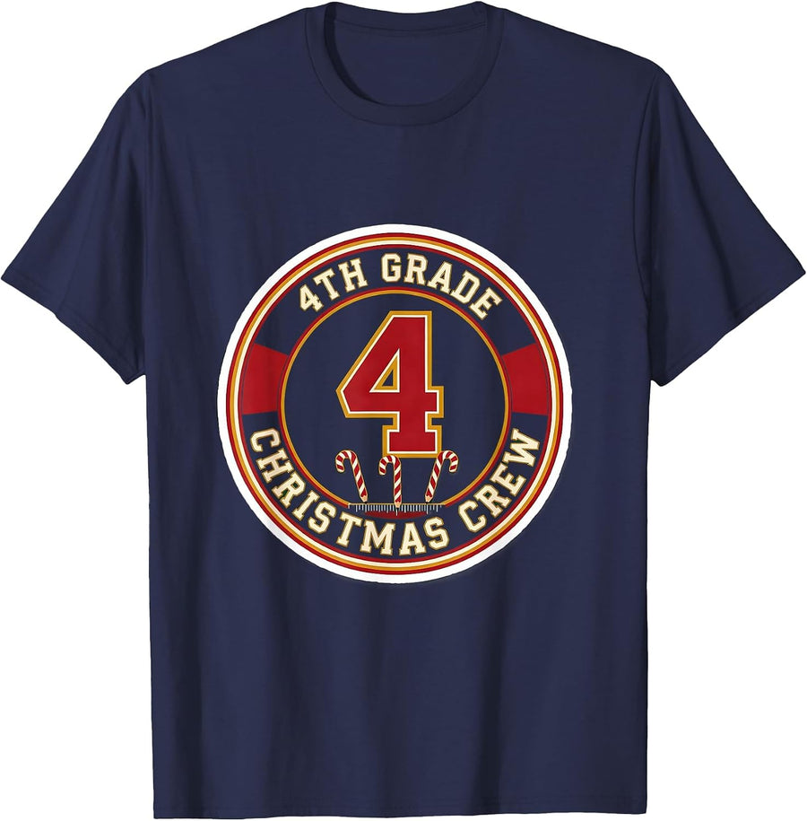4th Grade Christmas Crew Teacher Holiday Humor T-Shirt - Navy Blue