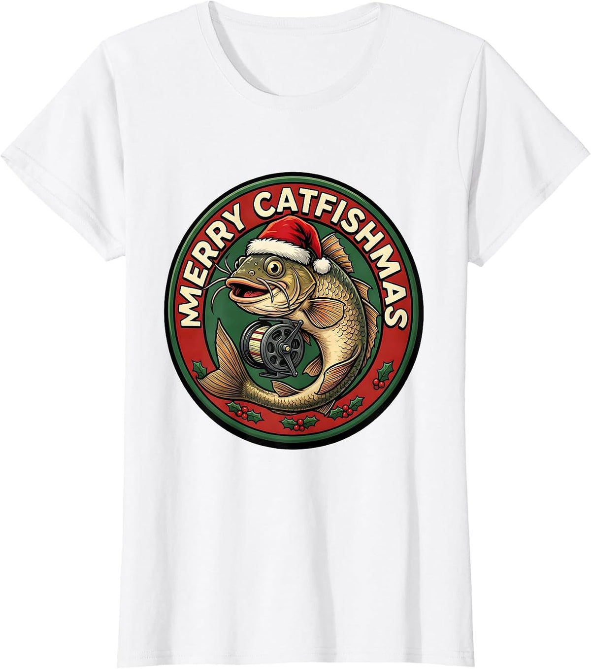 Women's Merry Catfishmas Funny Fishing Christmas Ugly Sweater Dad T-Shirt - White
