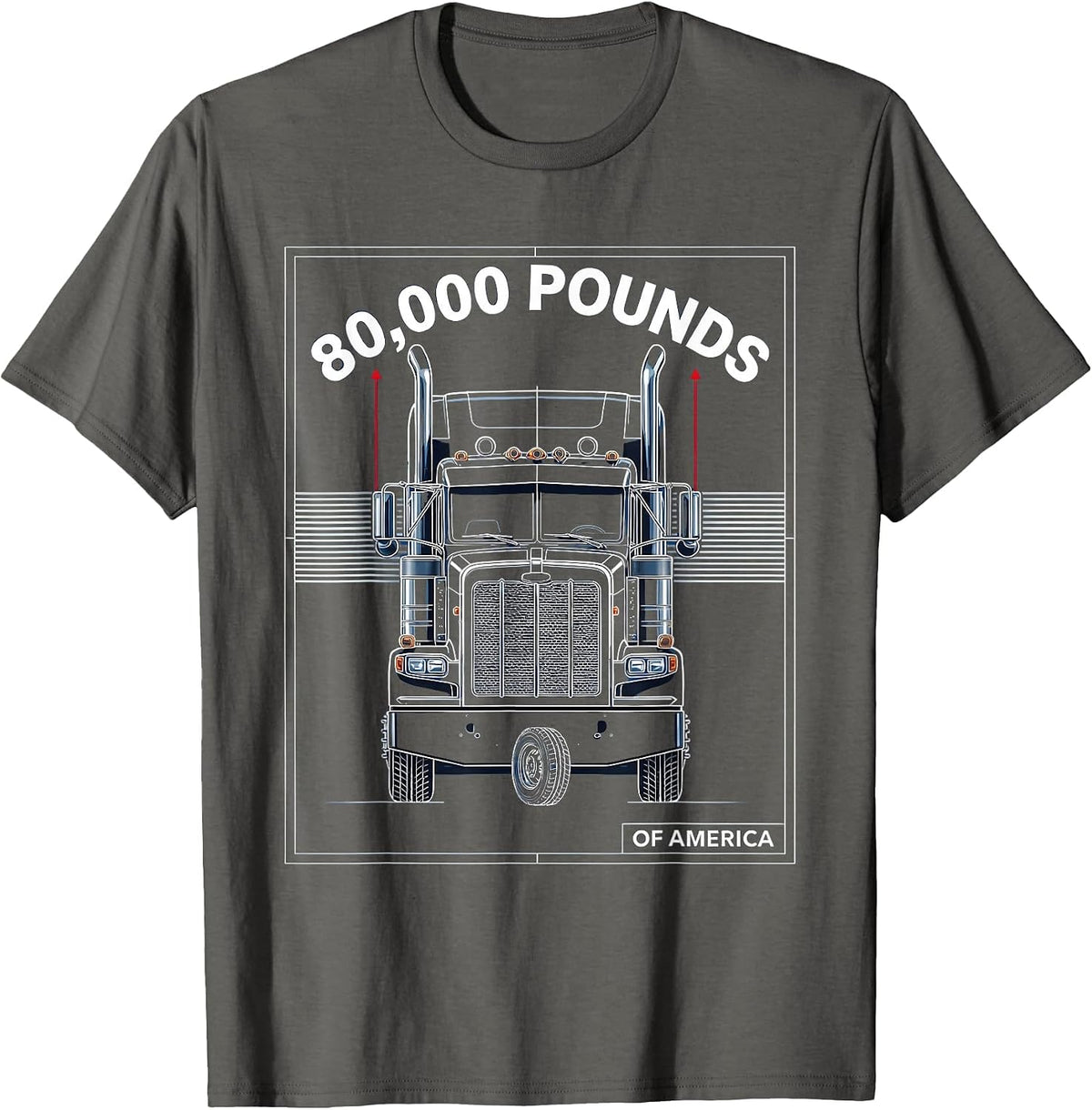 80,000 POUNDS OF AMERICA Patriotic Semi Truck Driver Trucker T-Shirt - Asphalt Grey
