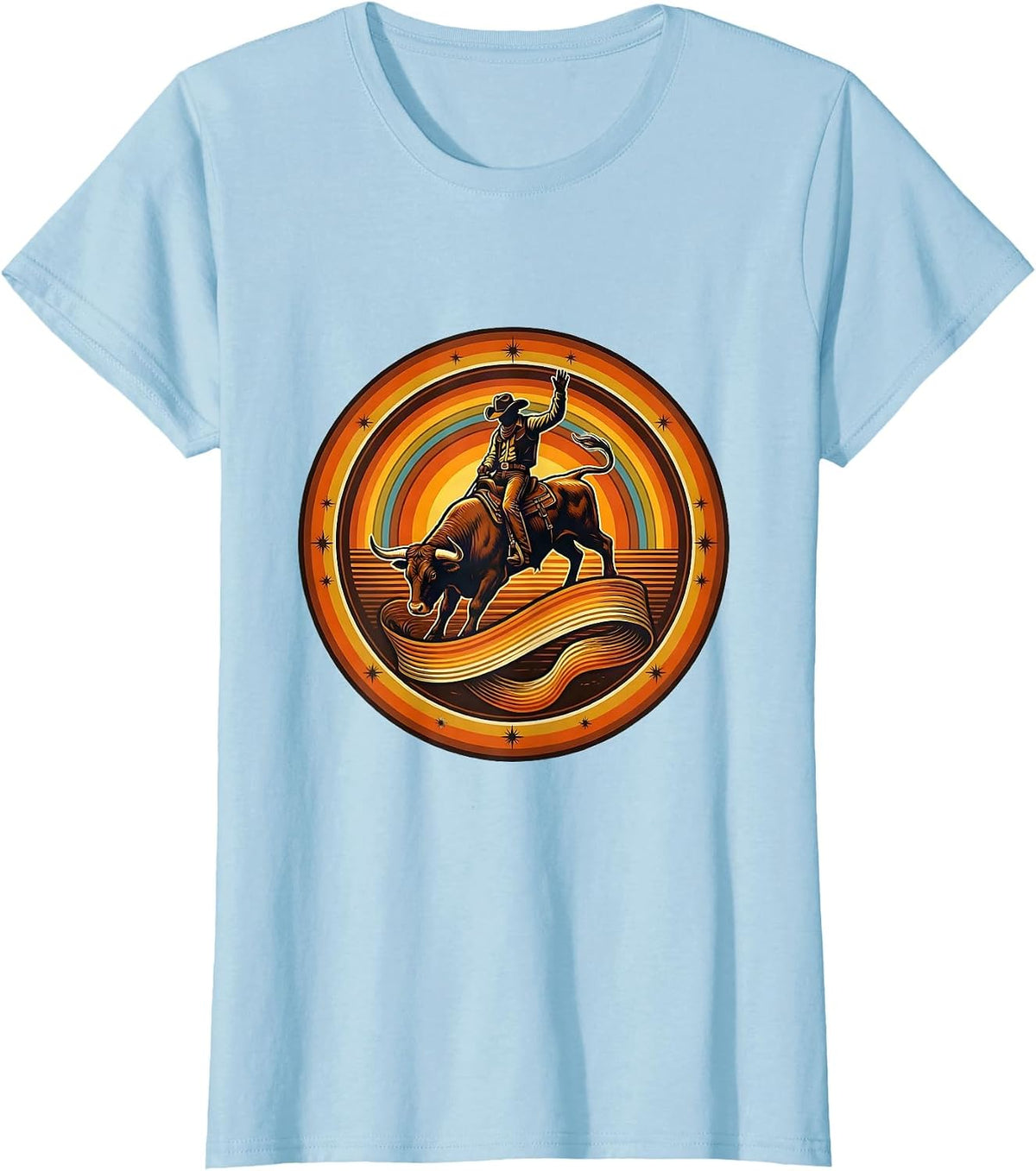 Women's Boys Birthday Bull Riding Cowboy Graphic T-Shirt - Baby Blue