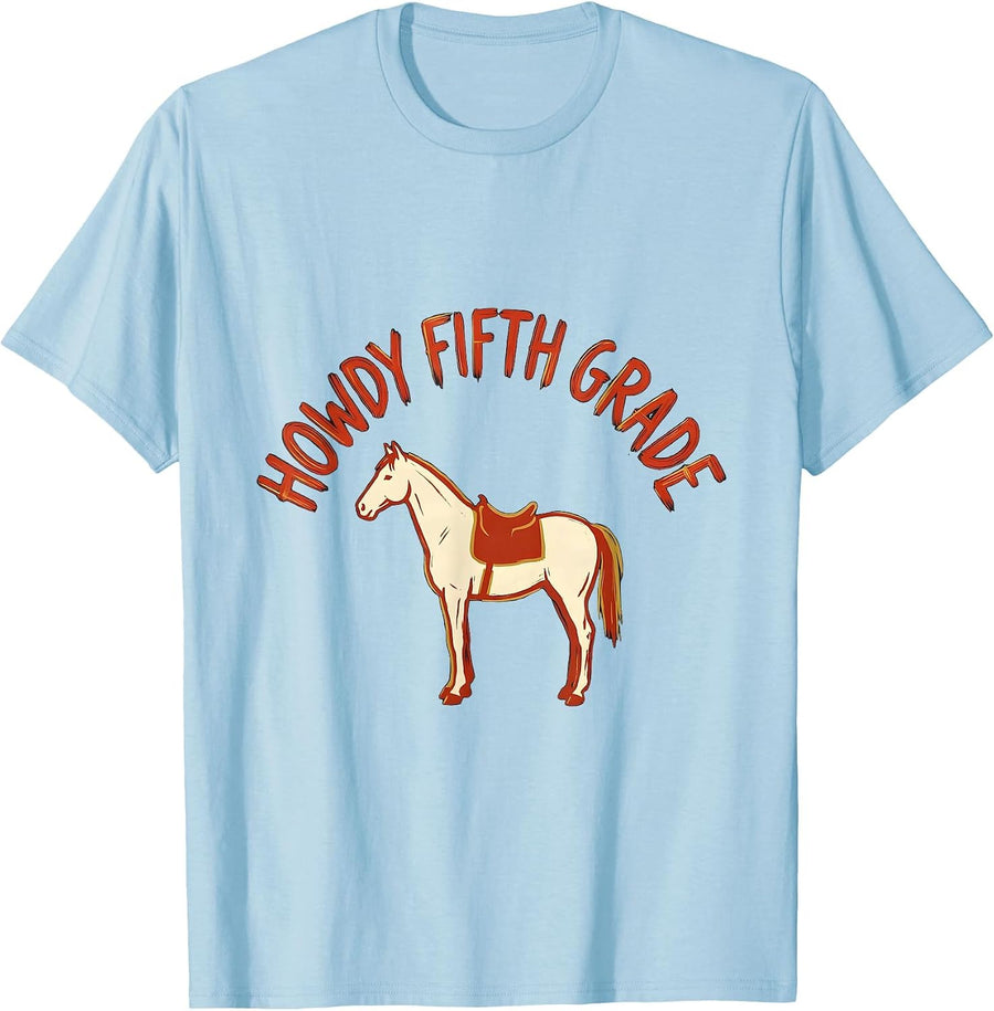 Men's Howdy Fifth Grade Western Cowboy Back To School Teacher T-Shirt - Baby Blue