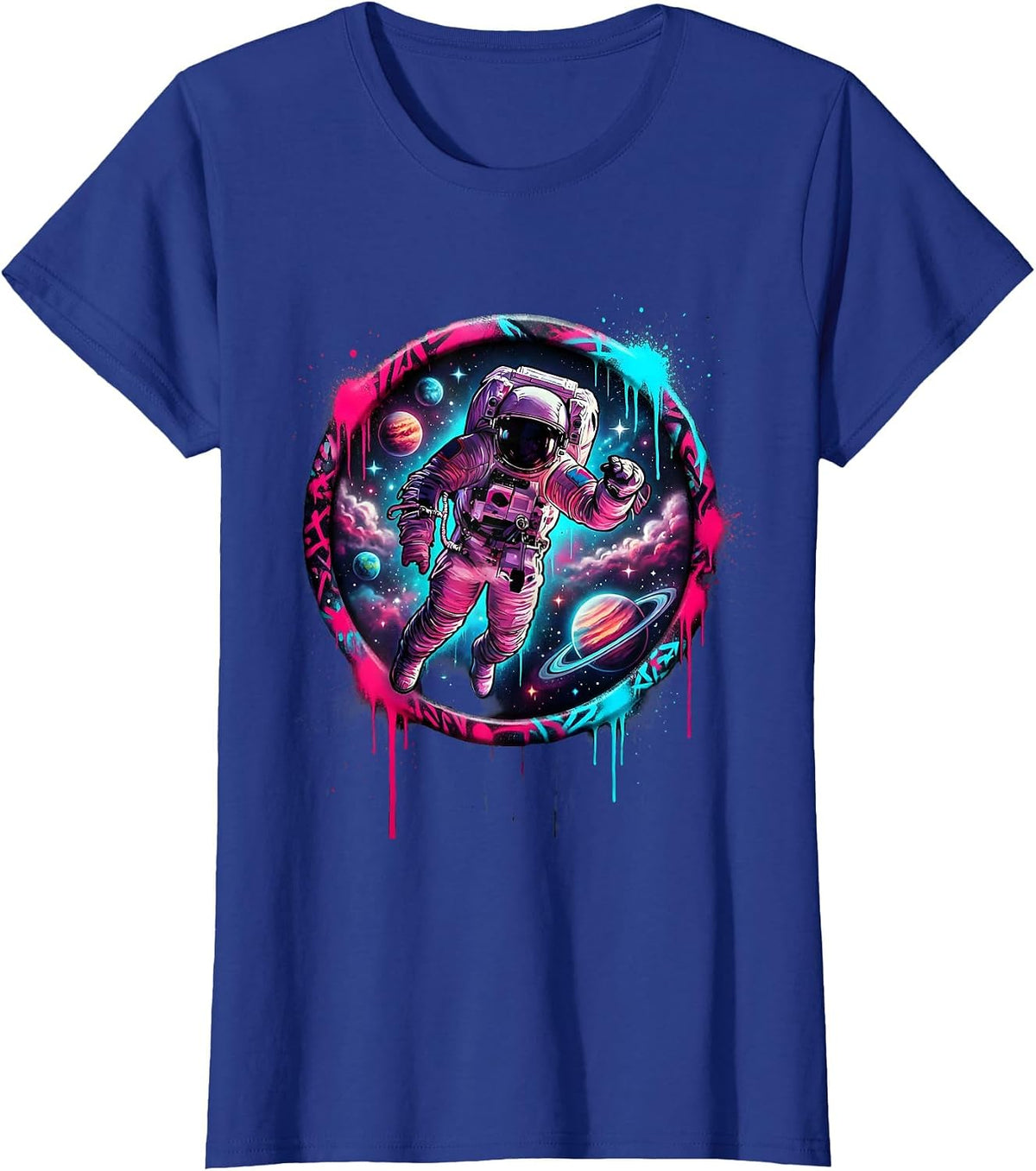 Women's Astronaut Floating in Outer Space Illustration T-Shirt - Royal Blue