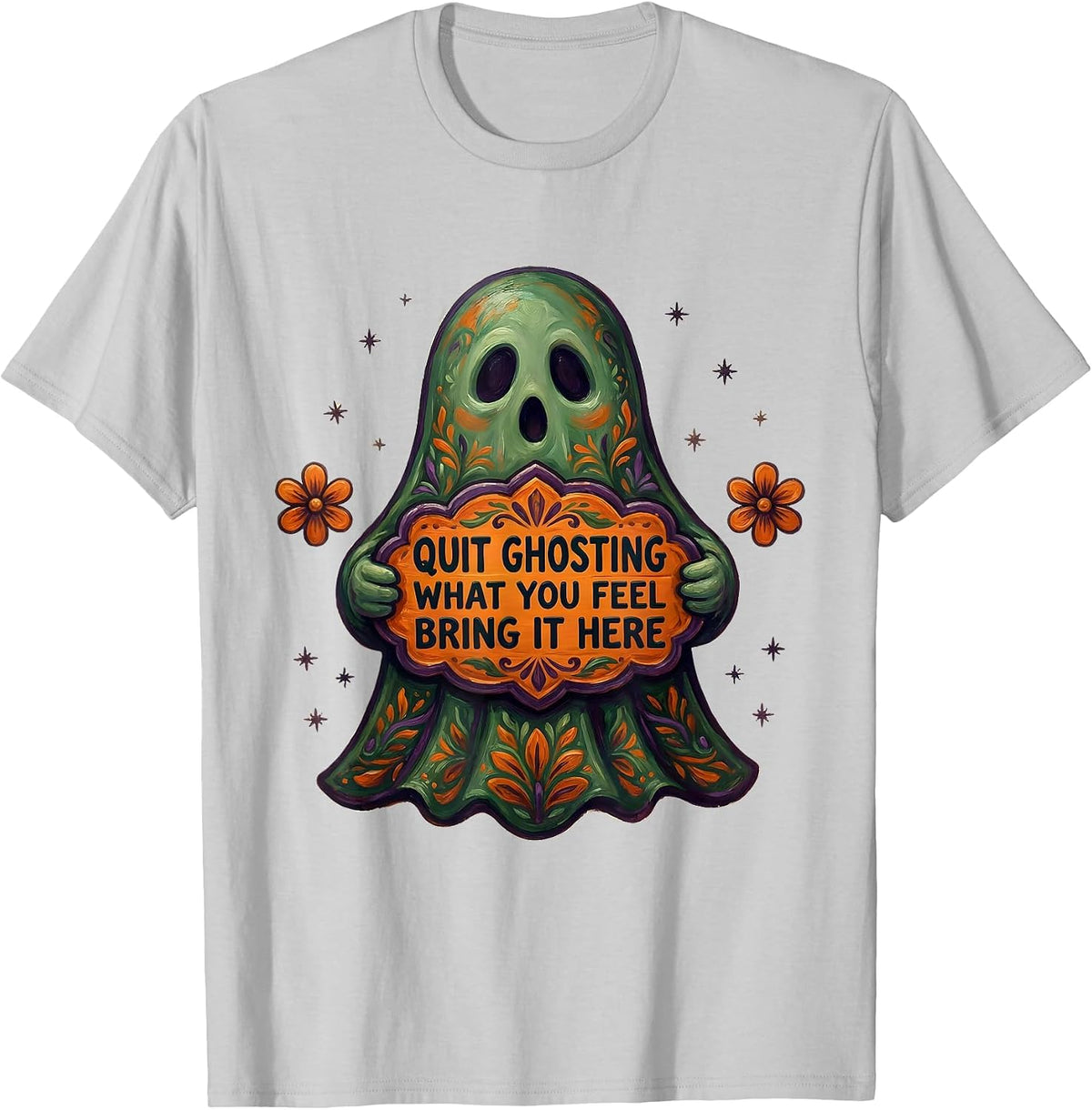 Men's Quit Ghosting What You Feel Bring It Here Halloween T-Shirt - Silver Grey