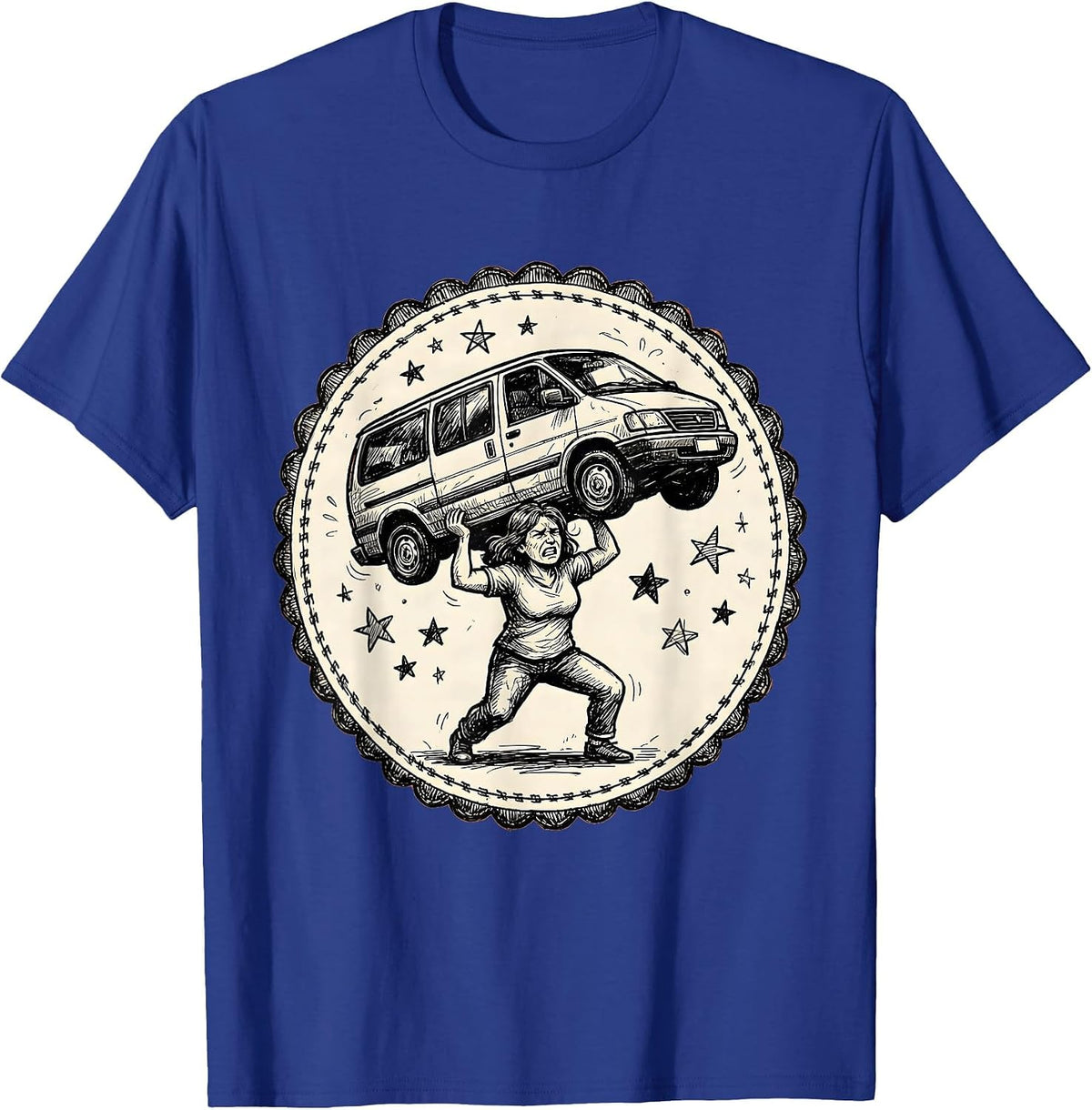 Men's Superhero Mom Lifting Minivan Funny Graphic T-Shirt - Royal Blue