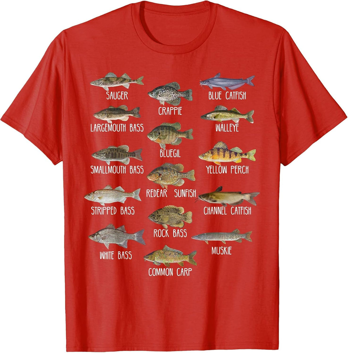 Types of Freshwater Fish Species Biology Fishing T-Shirt - Red