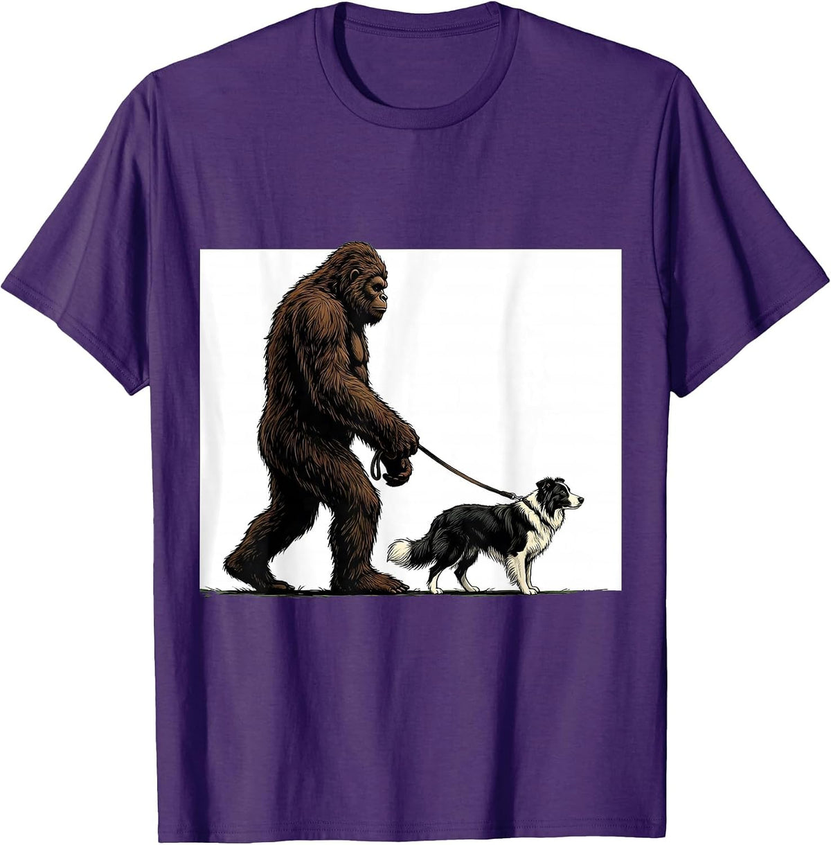 Bigfoot Walking Border Collie Funny Dog Owner Humor T-Shirt, Men, Purple, Medium - As Pictured