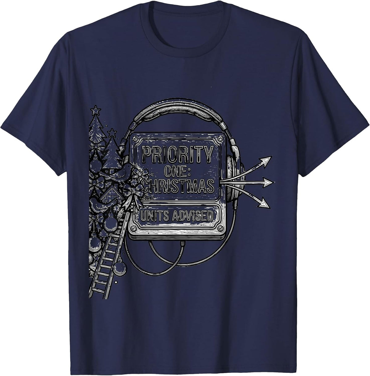 Men's Priority One: Christmas, Units Advised Funny 911 Dispatcher T-Shirt - Navy Blue