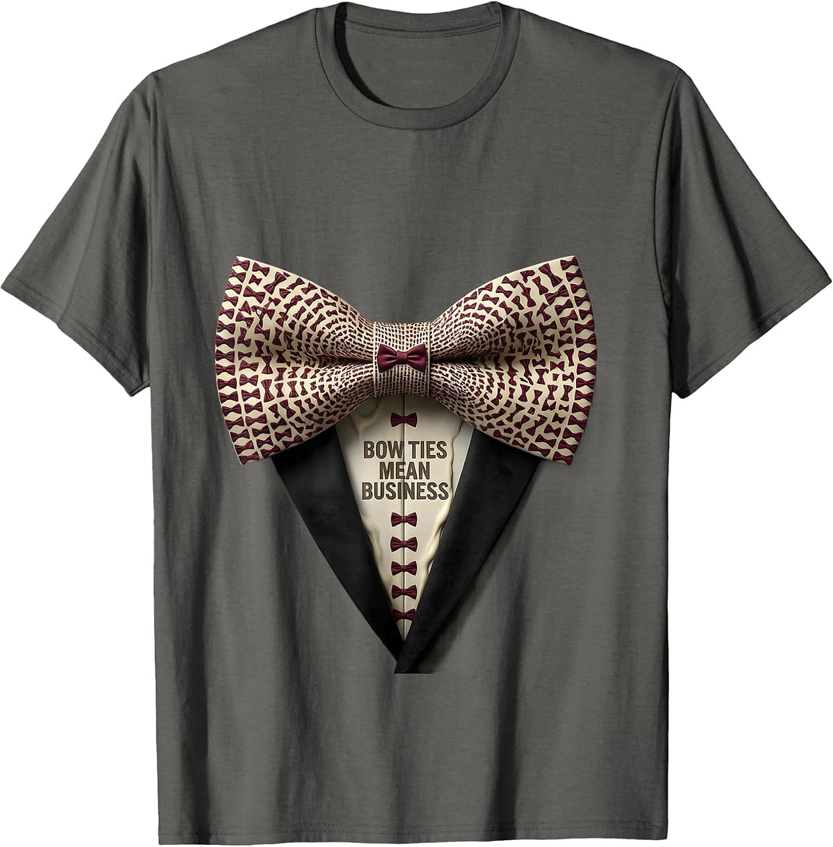 Bow Ties Mean Business Tuxedo Graphic Design T-Shirt - Asphalt Grey