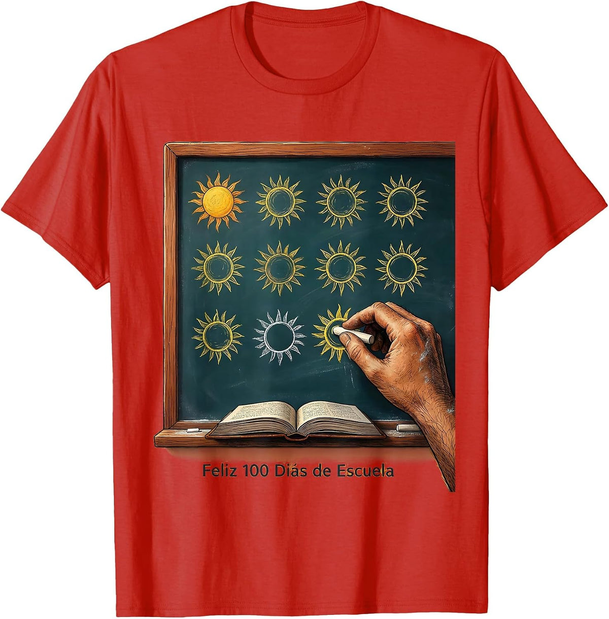 Men's Feliz 100 Días de Escuela Cheerful Spanish Teacher 100th Day T-Shirt - Red