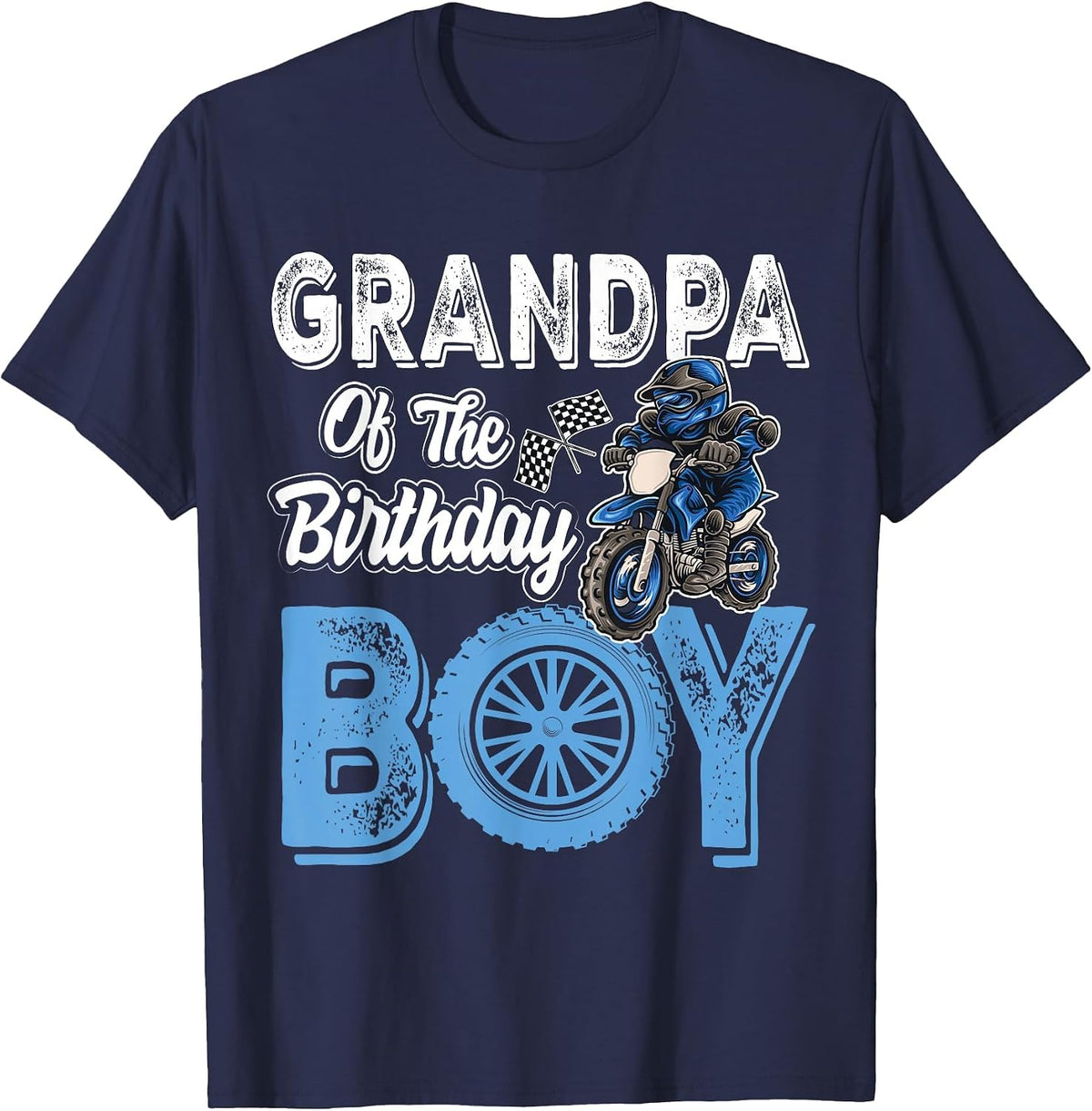 Grandpa of the Birthday Boy Dirt Bike B-Day Motocross Party T-Shirt - Navy Blue