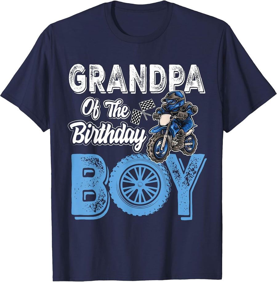 Grandpa of the Birthday Boy Dirt Bike B-Day Motocross Party T-Shirt - Navy Blue