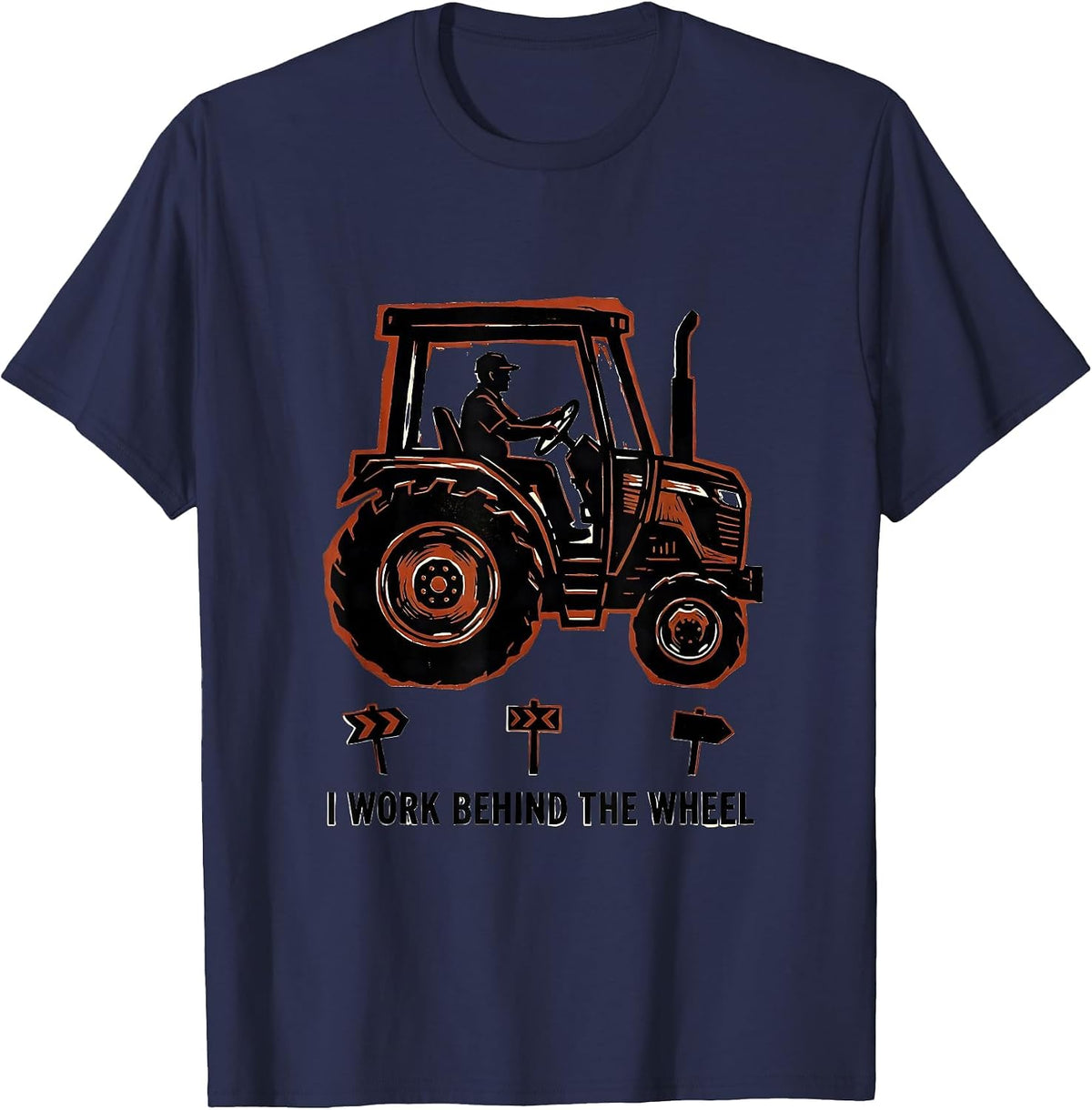 I Work Behind The Wheel Funny Truck Driver Linocut T-Shirt - Navy Blue