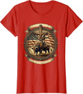 Women's Rodeo Bull Riding Graphic - USA Cowboy Bucking T-Shirt - Red