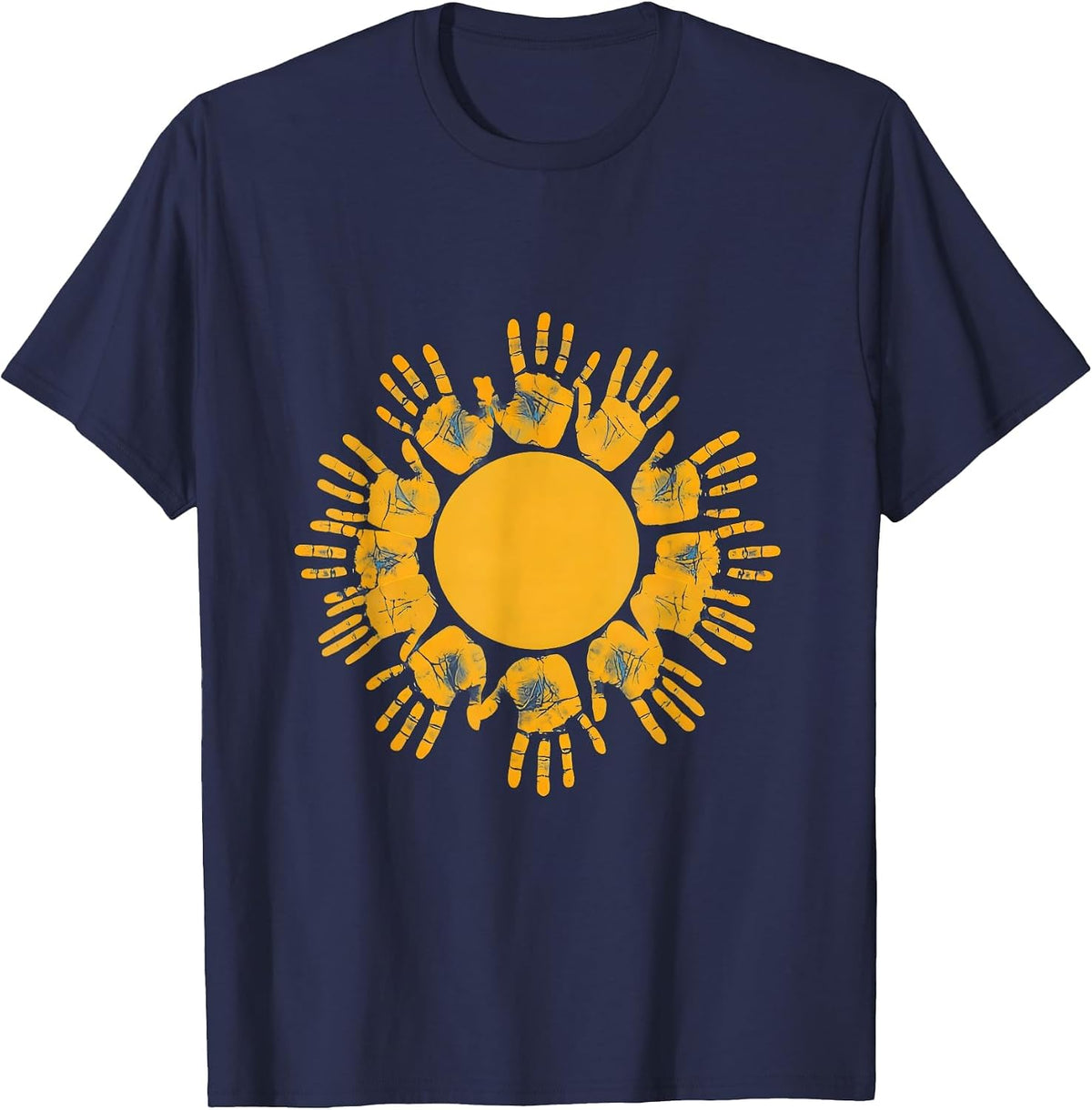Men's 4th Grade Teacher Handprint Sun Illustration T-Shirt - Navy Blue