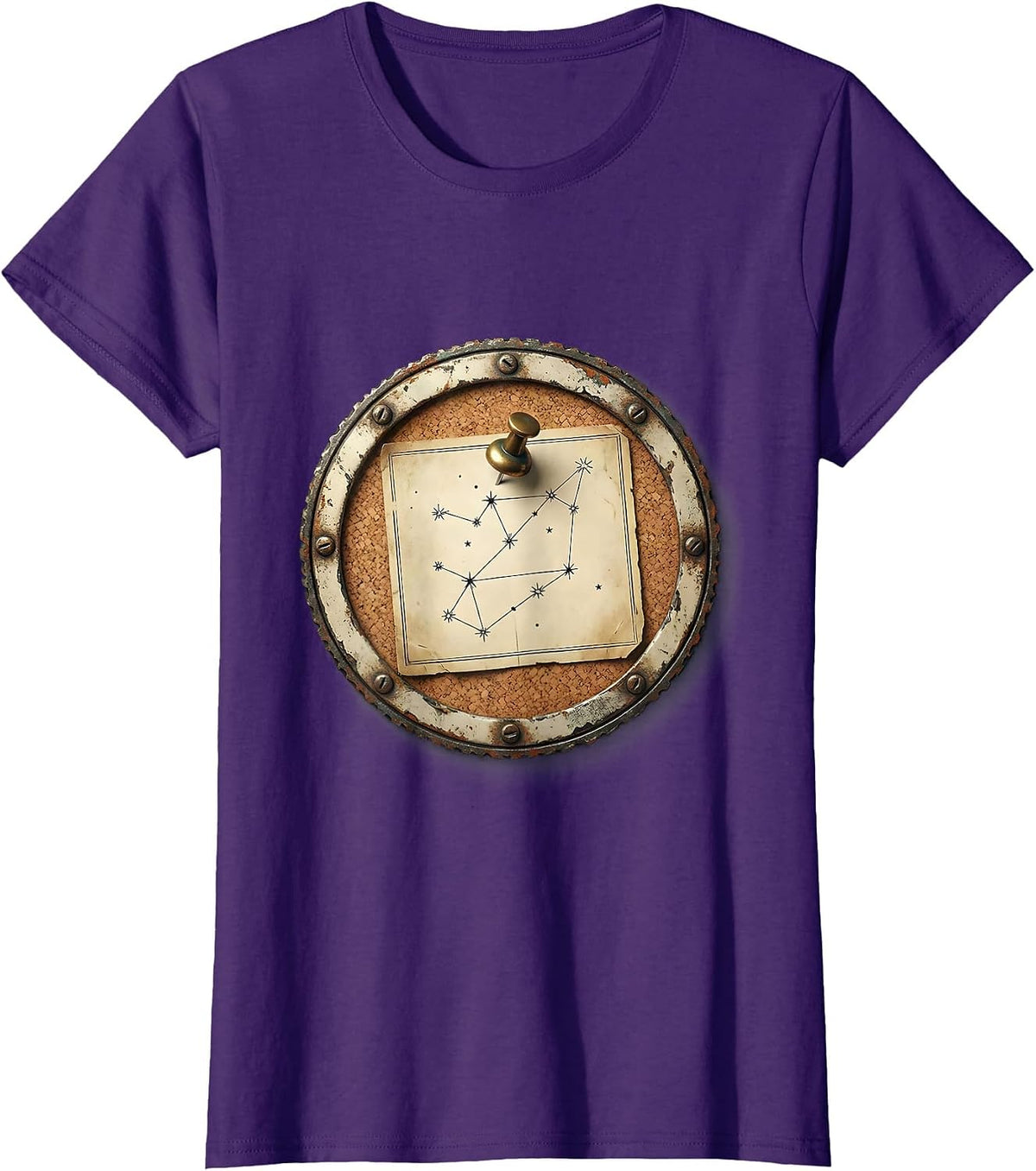 Women's Constellation Map Pinned to Cork Board T-Shirt - Purple