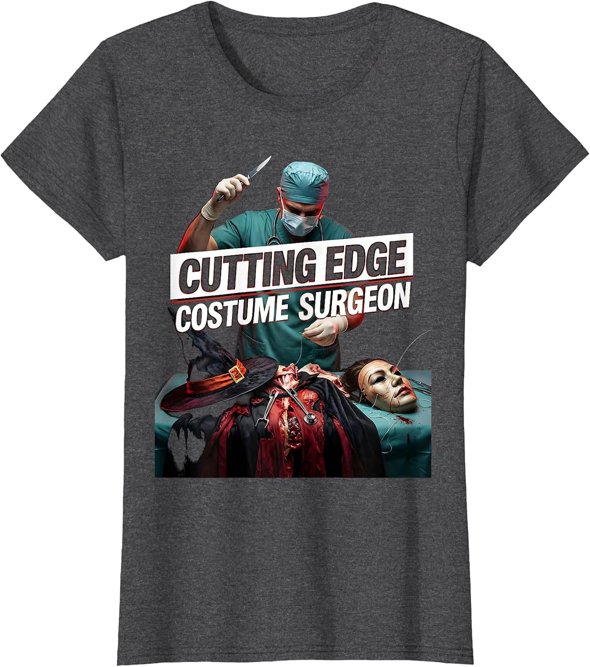 Women's Cutting Edge Costume Surgeon Halloween Design T-Shirt - Dark Heather Grey