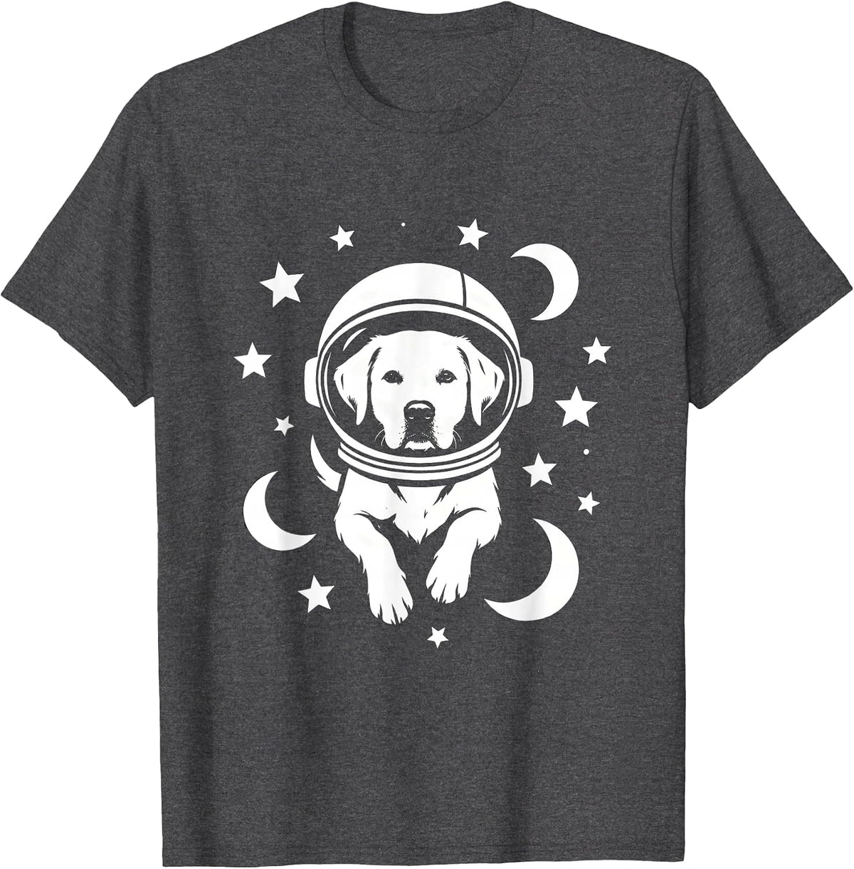 Space Dog Astronaut Helmet Graphic Tee T-Shirt - Dark Heather Grey