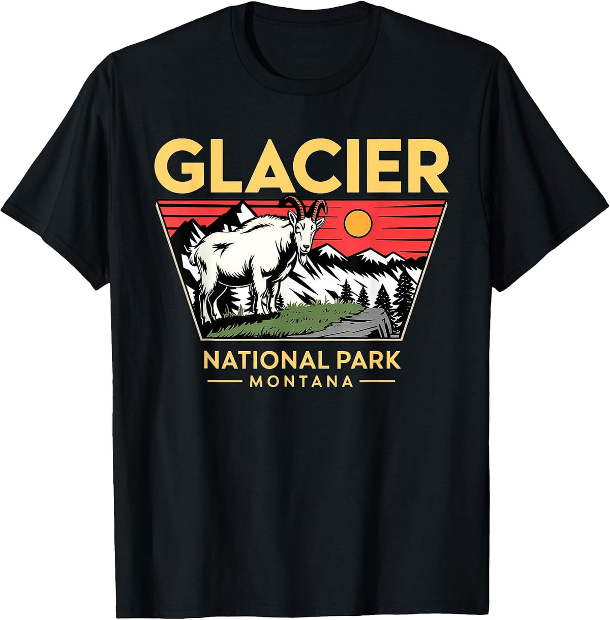 Glacier National Park Mountain Goat for Nature Lovers T-Shirt - Black