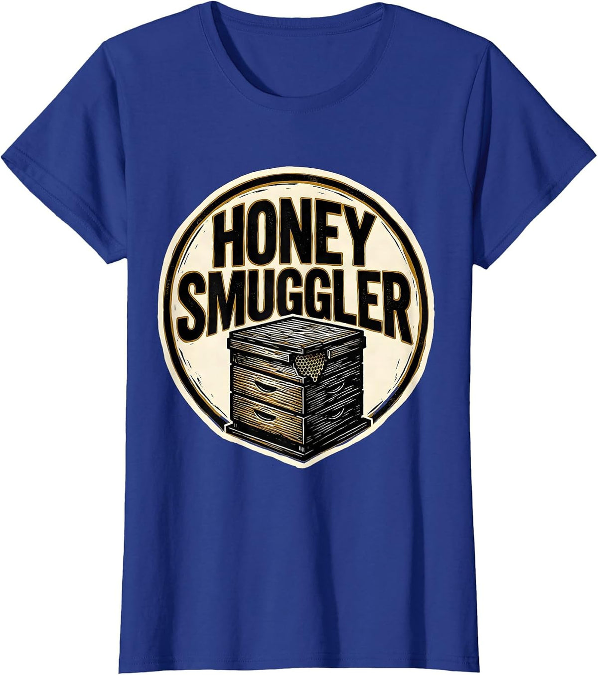 Women's Honey Smuggler Linocut Beekeeper Humor Vintage Craft Pride T-Shirt - Royal Blue