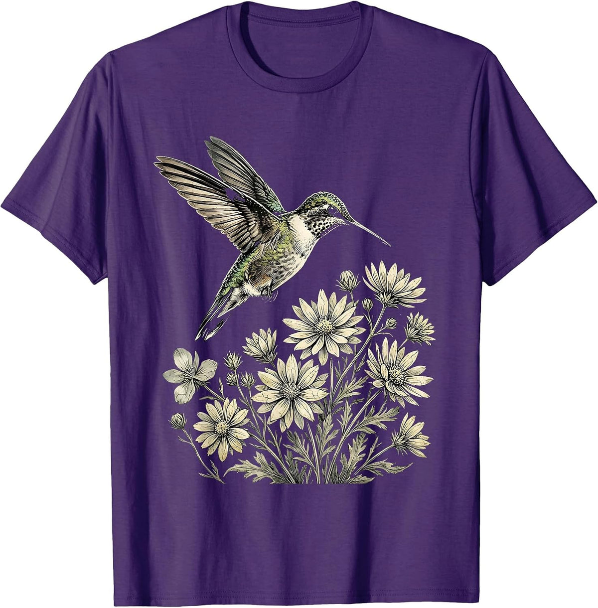 Men's Hummingbird Red White Blue Flowers Patriotic T-Shirt - Purple