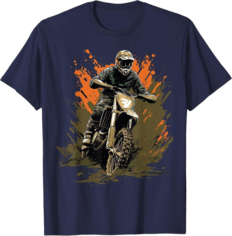 Dirt Bike Camouflage Motocross Bikes for Boys T-Shirt - Navy Blue