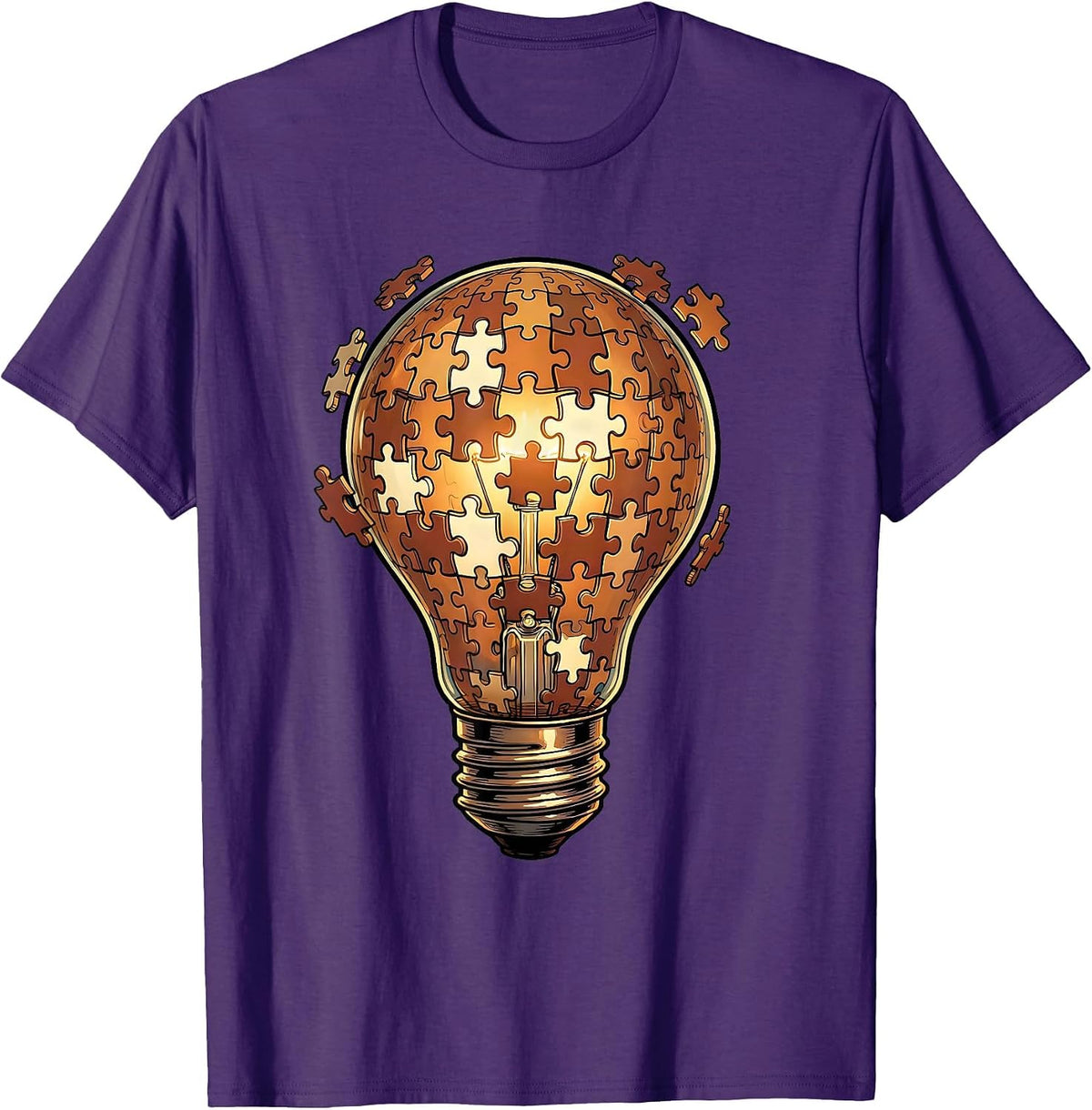 Men's Dyslexia Awareness Lightbulb Puzzle Art Design T-Shirt - Purple